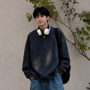 希越2026年秋季新款男士半开拉链立领卫衣慵懒松弛休闲风百搭外套