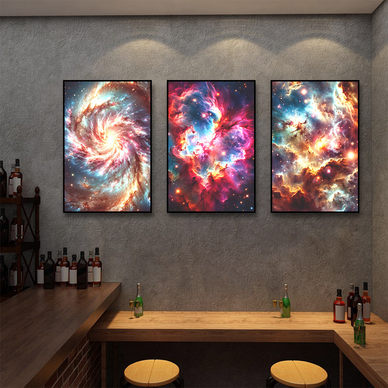 LED发光星云装饰画酒吧清吧墙面高级氛围感星系赛博朋克发光壁画