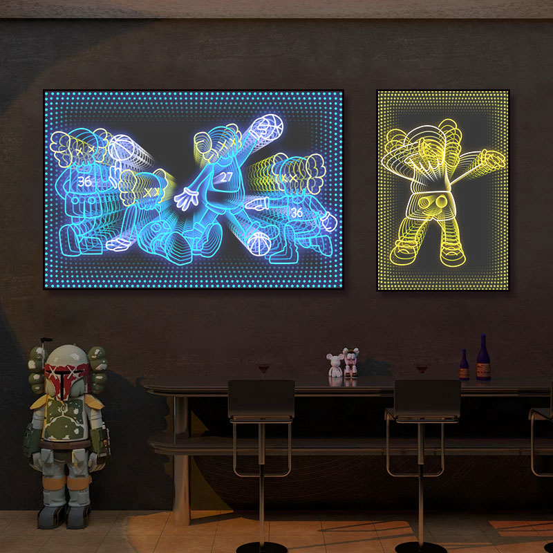 潮牌芝麻街公仔KAWS挂画LED霓虹灯潮流发光灯画潮玩买手店装饰画