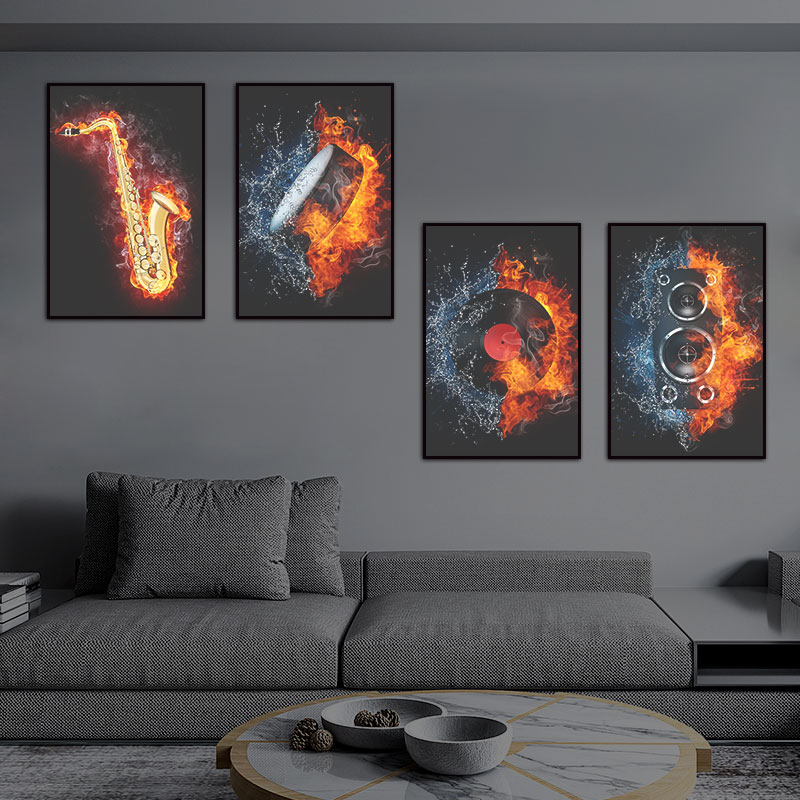 潮流摇滚风墙面发光装饰画卧室音乐酒吧客厅走廊吉他乐器挂画壁画