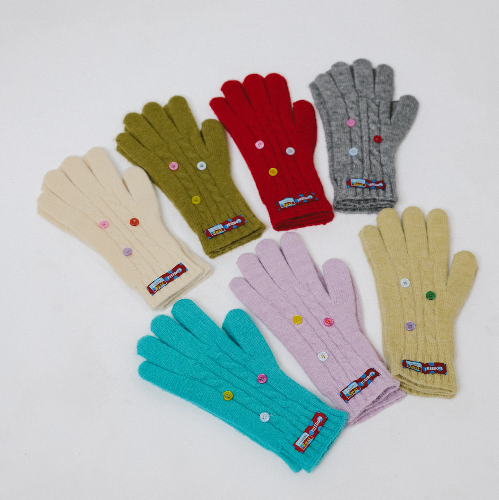 大小波 纽扣FM麻花针织手套 秋冬百搭彩色保暖户外可触屏学生可爱