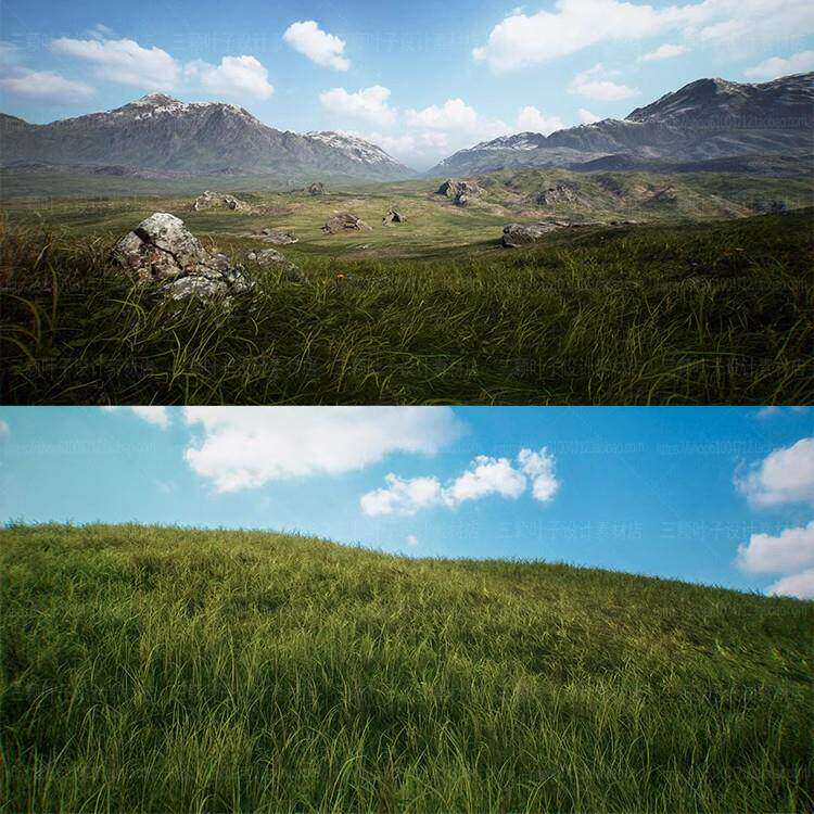 虚幻UE5影视级草原场 景大型山峰草地山石花草 游戏CG模型素材