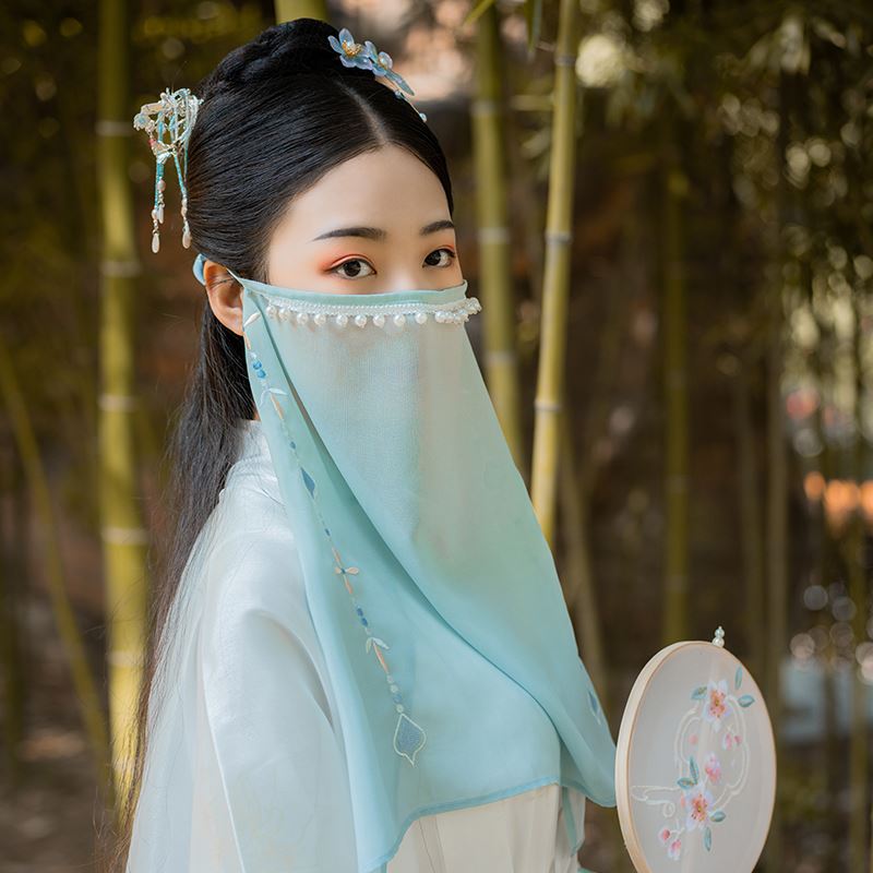 面帘古风遮脸面纱儿童挂耳超仙汉服超仙流苏古装宫廷防晒脸罩公主