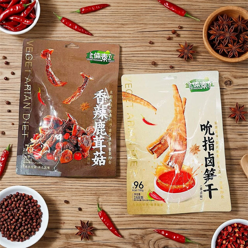 全体素立香辣鹿茸菇吮指卤笋干黑木耳即食下饭菜早餐配粥蔬菜零食