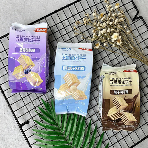 咔啰卡曼无蔗糖五黑威化饼干300g