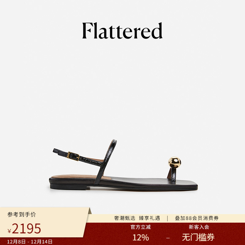 Flattered女士真皮金珠套趾凉鞋