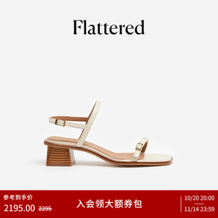 新品 扣带方头粗低跟凉鞋 Jonah女士羊皮手工细带一字式 Flattered