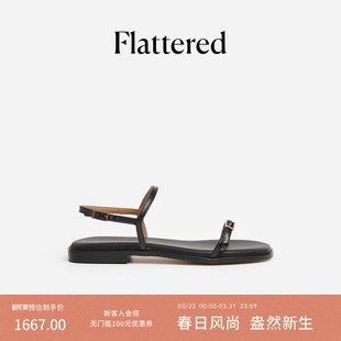 春夏新品 扣袢方头平底凉鞋 Alice女士牛皮极简一字带式 Flattered