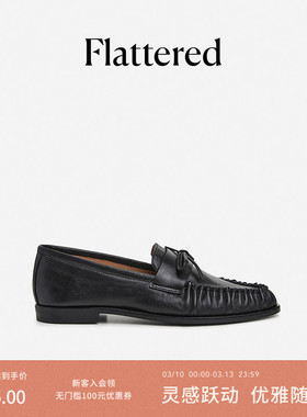Flattered Dylan女士真皮手工结饰褶皱一脚蹬乐福鞋平底单鞋新品