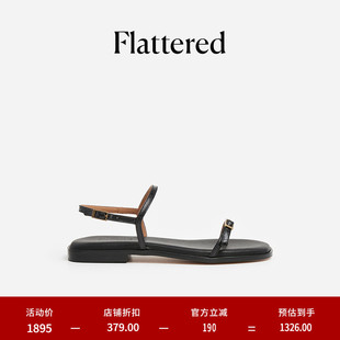 春夏新品 Flattered Alice女士牛皮極簡(jiǎn)一字帶式 扣袢方頭平底涼鞋