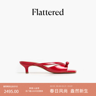 春夏新款 方头小猫跟拖鞋 Jordan女士真皮细带露趾凉拖鞋 Flattered