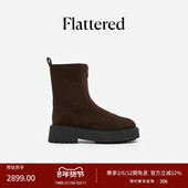 Flattered Alma女士真皮手工拉链切尔西中筒靴粗跟短靴弹力靴秋冬