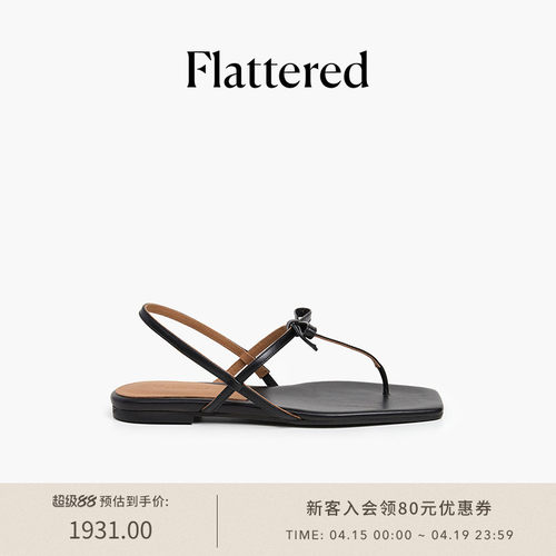 Flattered新款蝴蝶结夹趾凉鞋