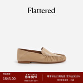 Bon Bon女士真皮一脚蹬乐福鞋 通勤褶皱豆豆鞋 Flattered 平底单鞋