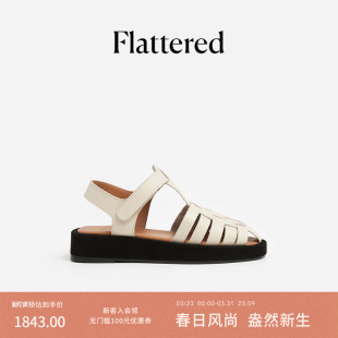 春夏 镂空猪笼鞋 Flattered Gigi女士牛皮厚底手工编织包头罗马凉鞋