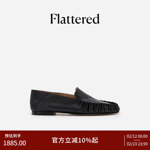 Flattered Bon Bon女士软牛皮手工褶皱单鞋圆头一脚蹬两穿乐福鞋