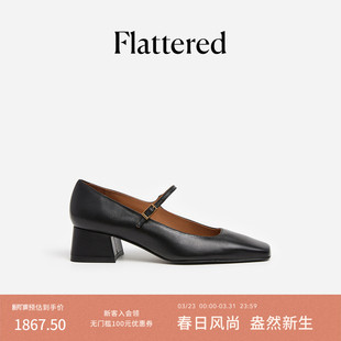 手工小皮鞋 方头浅口单鞋 Evan女士真皮复古粗跟玛丽珍鞋 Flattered