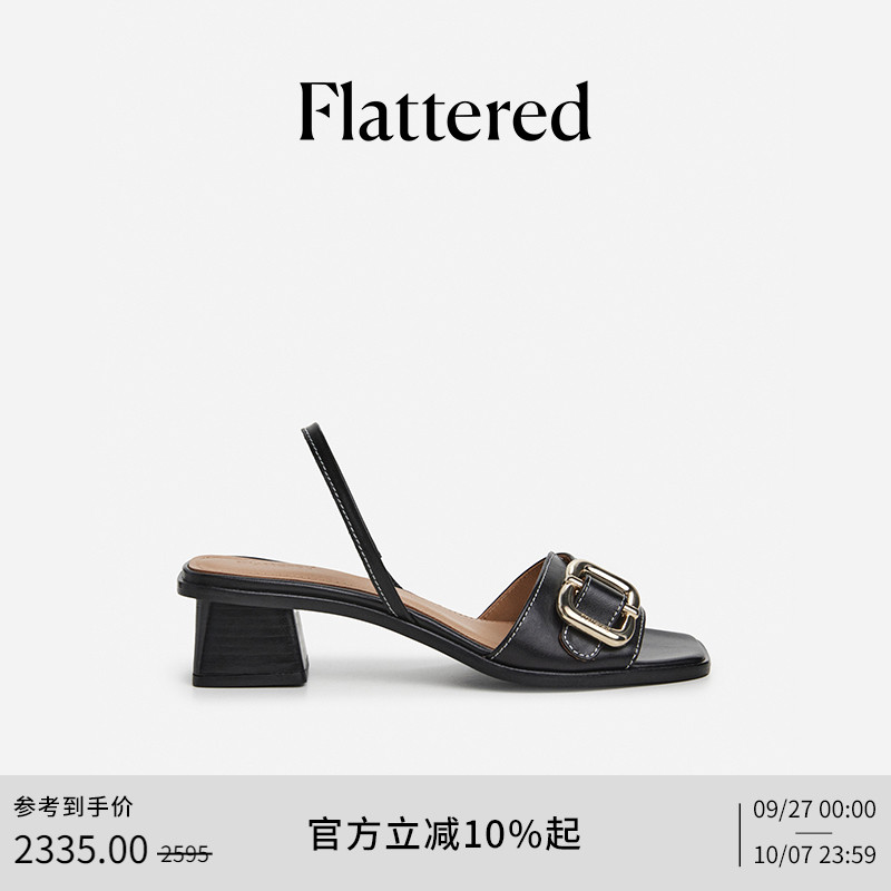 Flattered手工粗高跟时装凉鞋