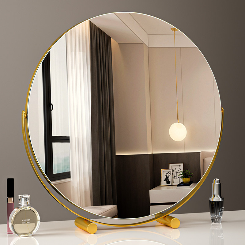 化妆镜台式桌面圆形旋转款简约主卧室大号家用化妆台镜子网红镜子