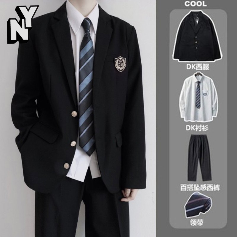 NY日系学院风dk制服西服套装男士春季潮牌宽松痞帅jk徽章西服外套