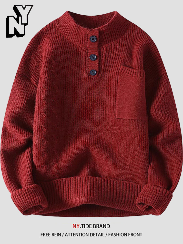 NY 조디악 레드 스웨터 남성 봄 유행 라운드 넥 니트 스웨터 용의 해 새해 모직 스웨터 재킷