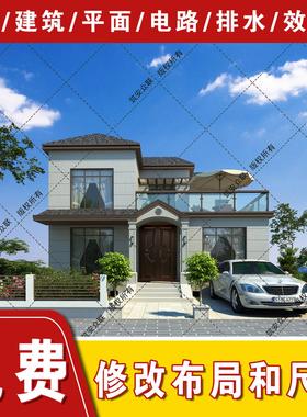 别墅设计农村自建房图纸二层中式简约建筑结构施工图可修改1G004