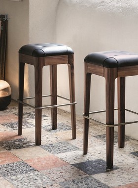 .porada北美黑胡桃木吧台椅家具真皮餐椅约现代餐桌椅书桌椅意式