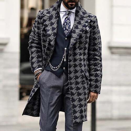 European men autumn winter long coat overcoat woolen jacket