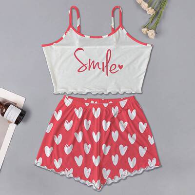 Suspender Shorts Pajama Set Feminine Silk Faux Loungewear