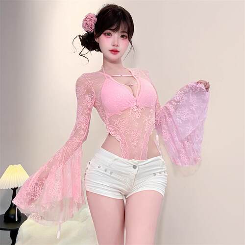 新款酒吧DS演出服DJ领舞chic性感bgo点舞爵士舞时尚粉色蕾丝套装