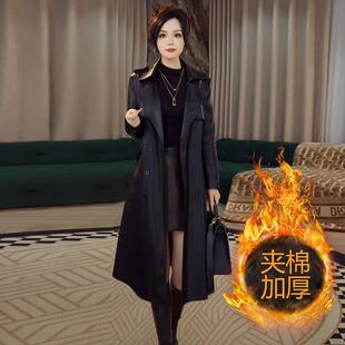 2026秋冬新款百搭皮衣女中长款过膝收腰皮大衣修身显瘦皮风衣外套