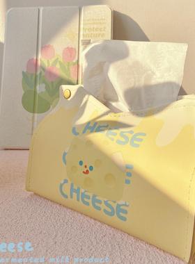 原创芝士纸巾盒黄色可爱芝士起司餐桌家用客厅抽纸盒皮ins纸巾套