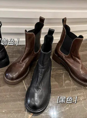 4厘米高定头层水洗马皮切尔西靴8873