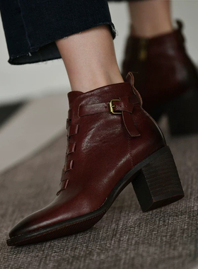 6厘米粗跟高定头层水洗马皮20-60