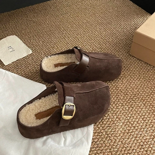 福利款真皮牛反皮皮毛一体羊羔毛博肯拖外穿女鞋25291拍大一码