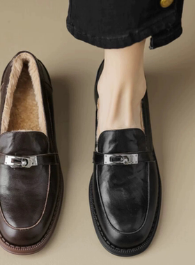 3厘米皮毛一体羊羔毛牛皮乐福鞋9671