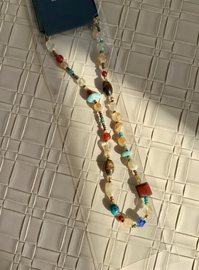 法式复古春夏彩色中古油画少女复古串珠项链女手作米珠锁骨链