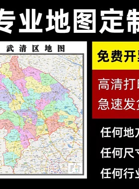 新款武清区地图定制贴挂超大巨幅壁画行政区划图办公室装饰画海报