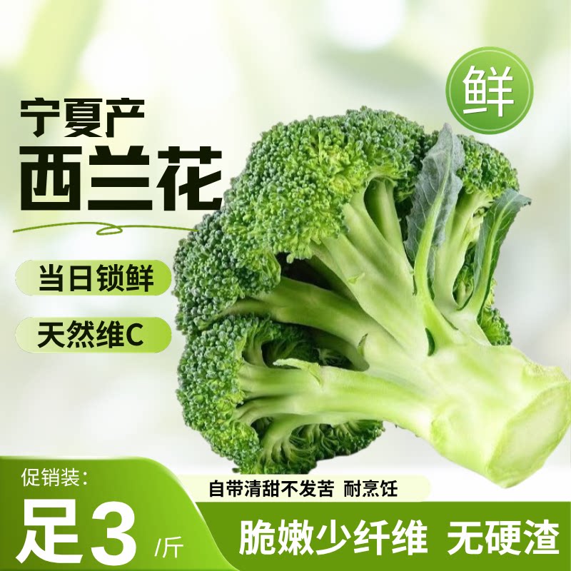 农泽情宁夏新鲜西兰花新鲜净重3斤(约3~5 颗)单颗约6两-1斤