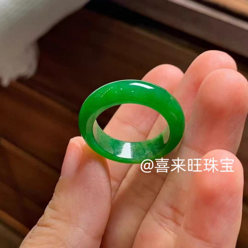 冰种帝王绿满绿辣绿玉石戒指指环