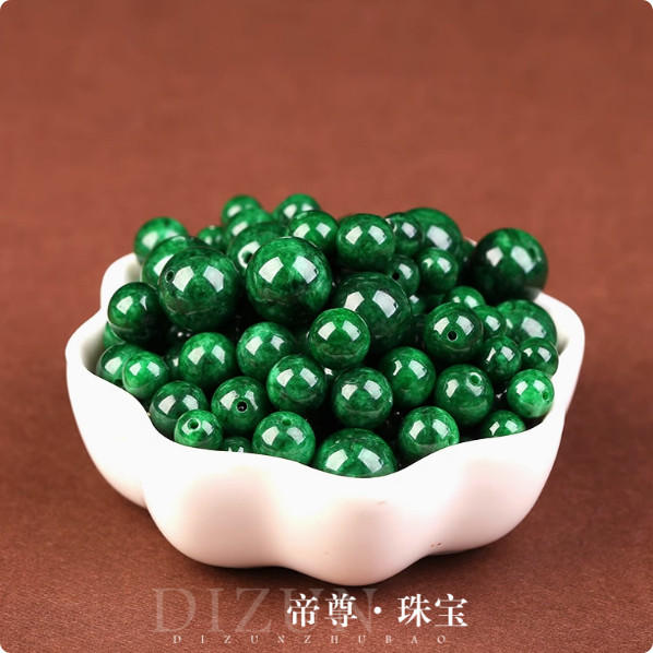 深绿干青圆珠子单珠散珠手串配饰