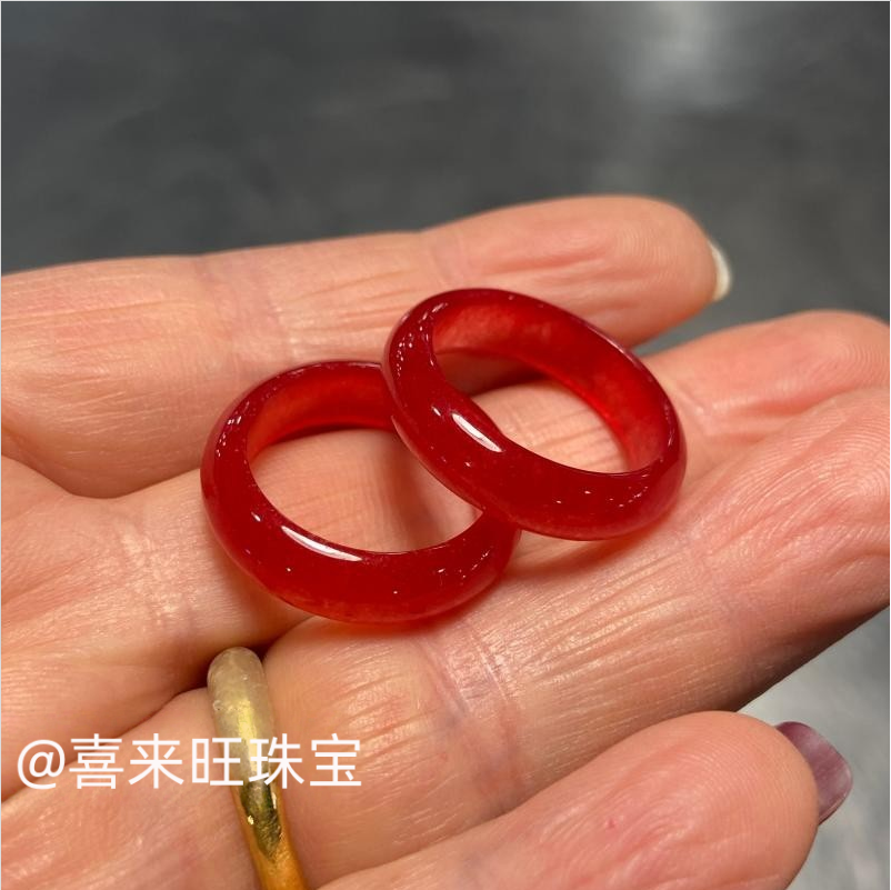 冰透种红翡大红色玉石戒指指环