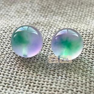 天然缅甸翡翠A货春彩珠子冰种阳绿圆珠紫罗兰单颗珠双色项链手链