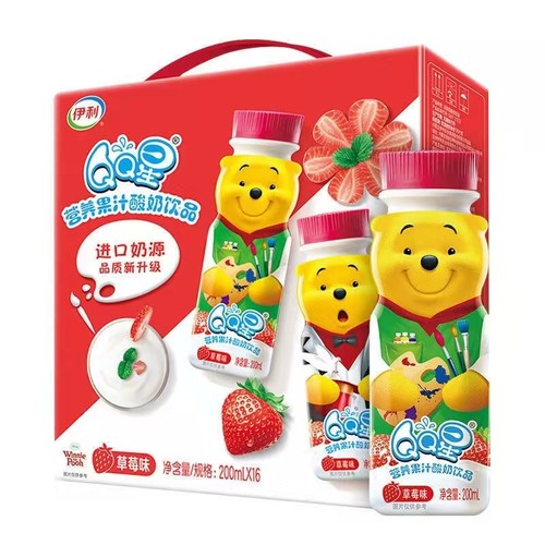 伊利QQ星果汁酸奶维尼熊草莓揉揉