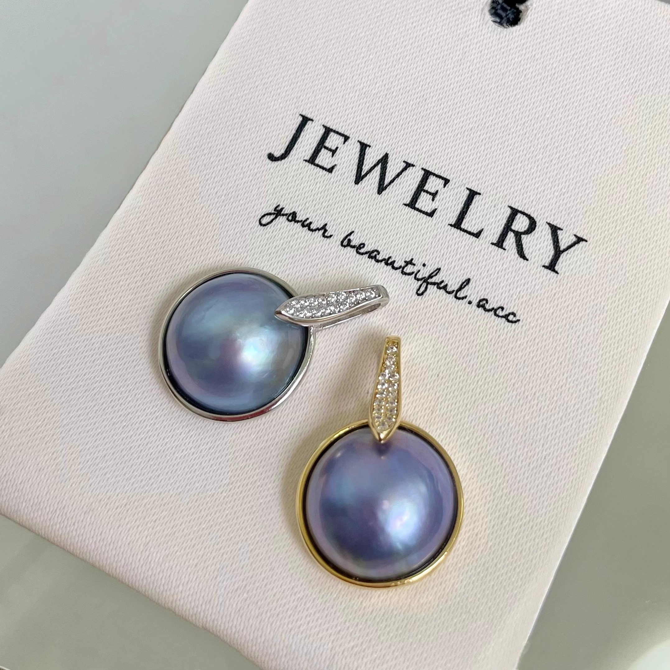 海水圆蓝马贝吊坠S925纯银镶嵌