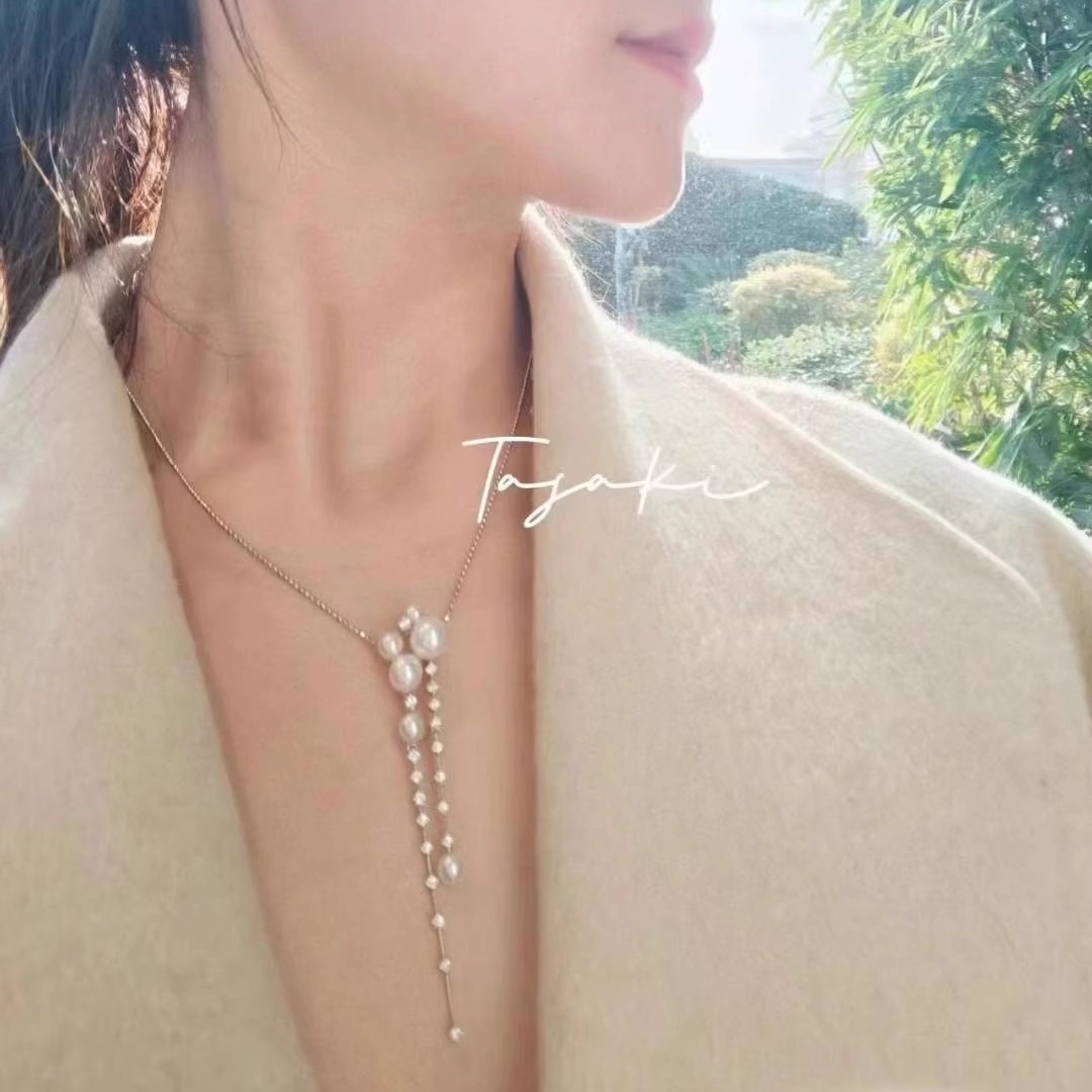 T家同款流苏珍珠项链天然淡水珍珠银s925镶嵌项链经典气质送女友