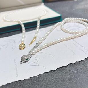 DIY珍珠配件s925纯银生肖灵蛇珍珠项链空托蛇头卡扣时尚新款