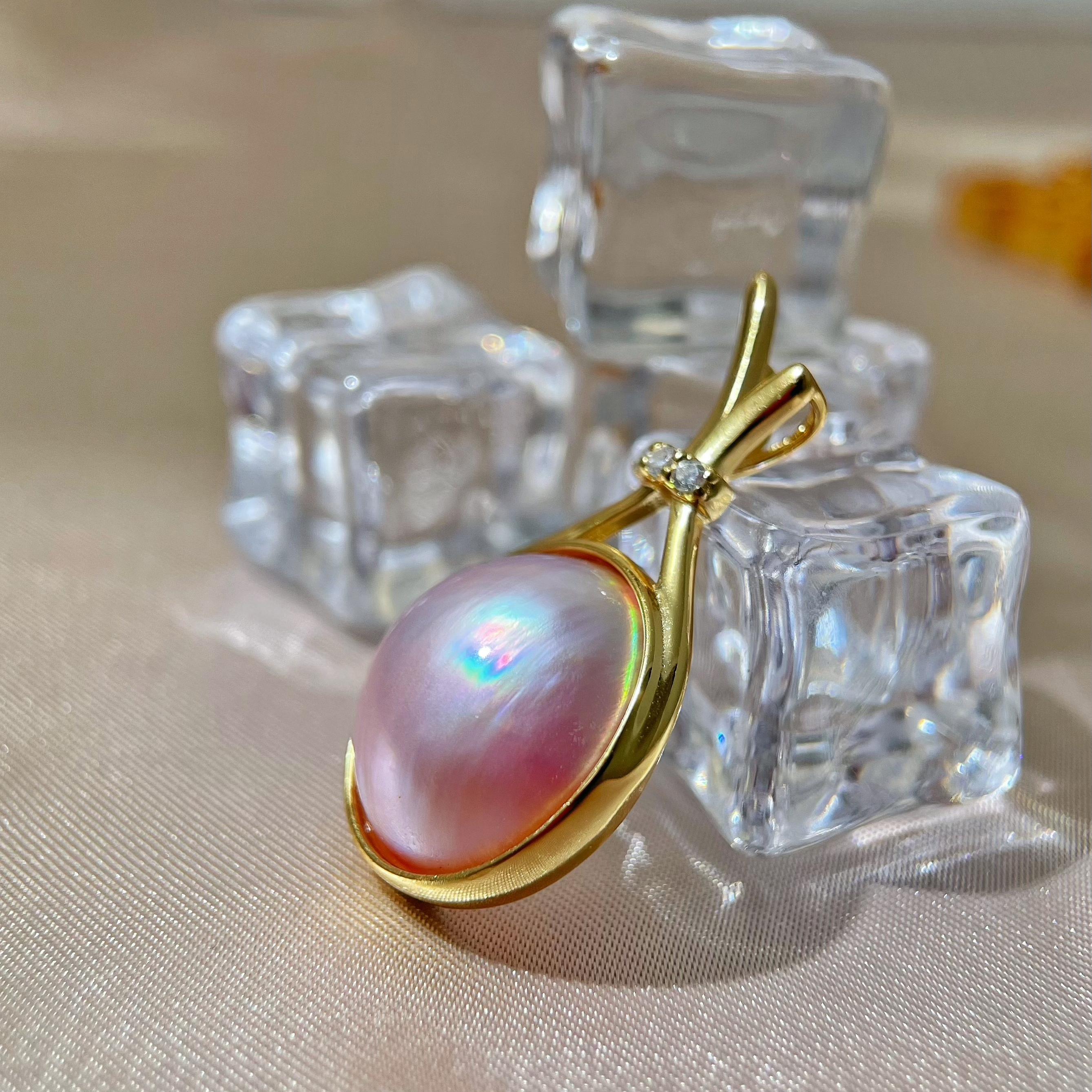 福袋款海水粉圆马贝珠纯银吊坠