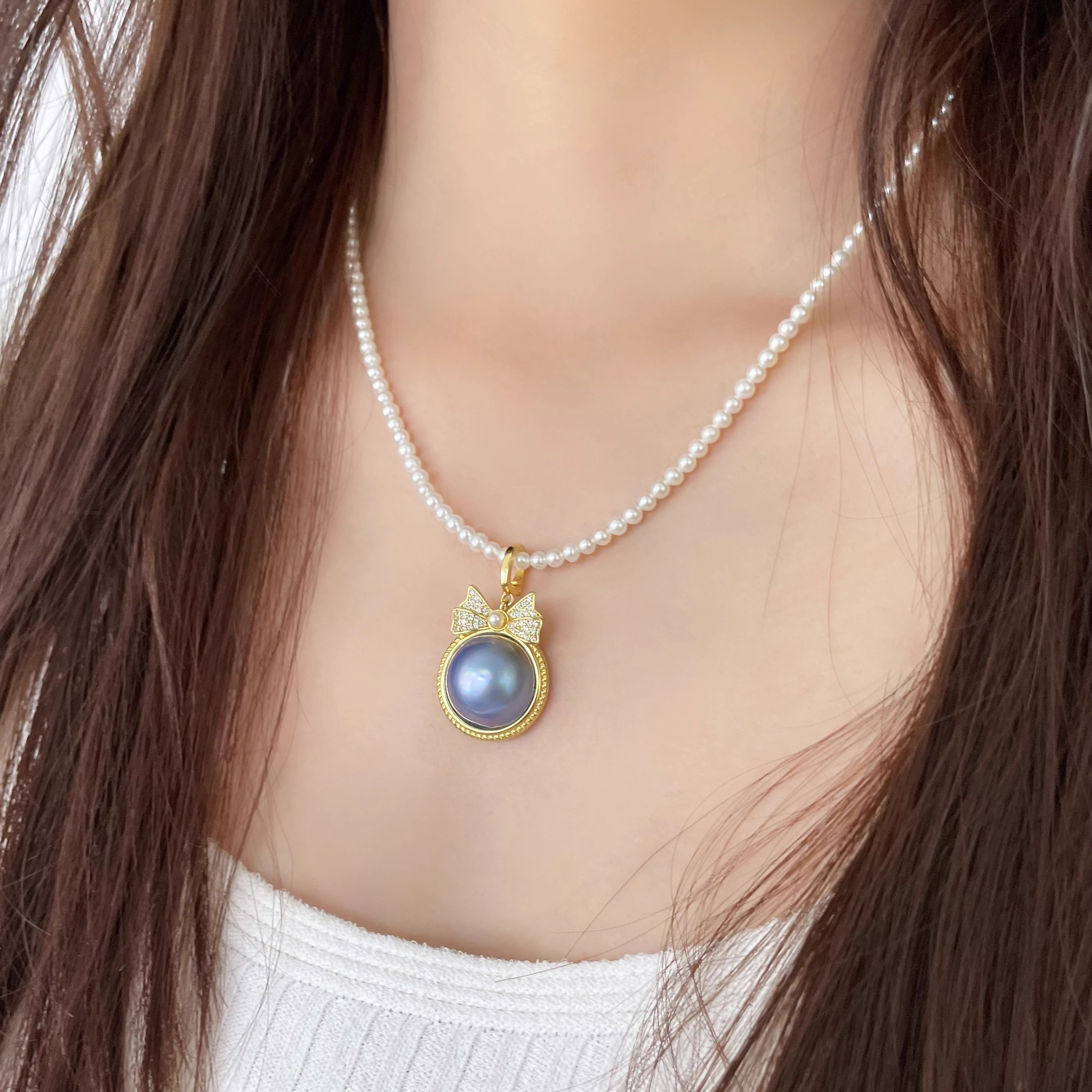 在逃公主海水蓝马贝珍珠纯银吊坠