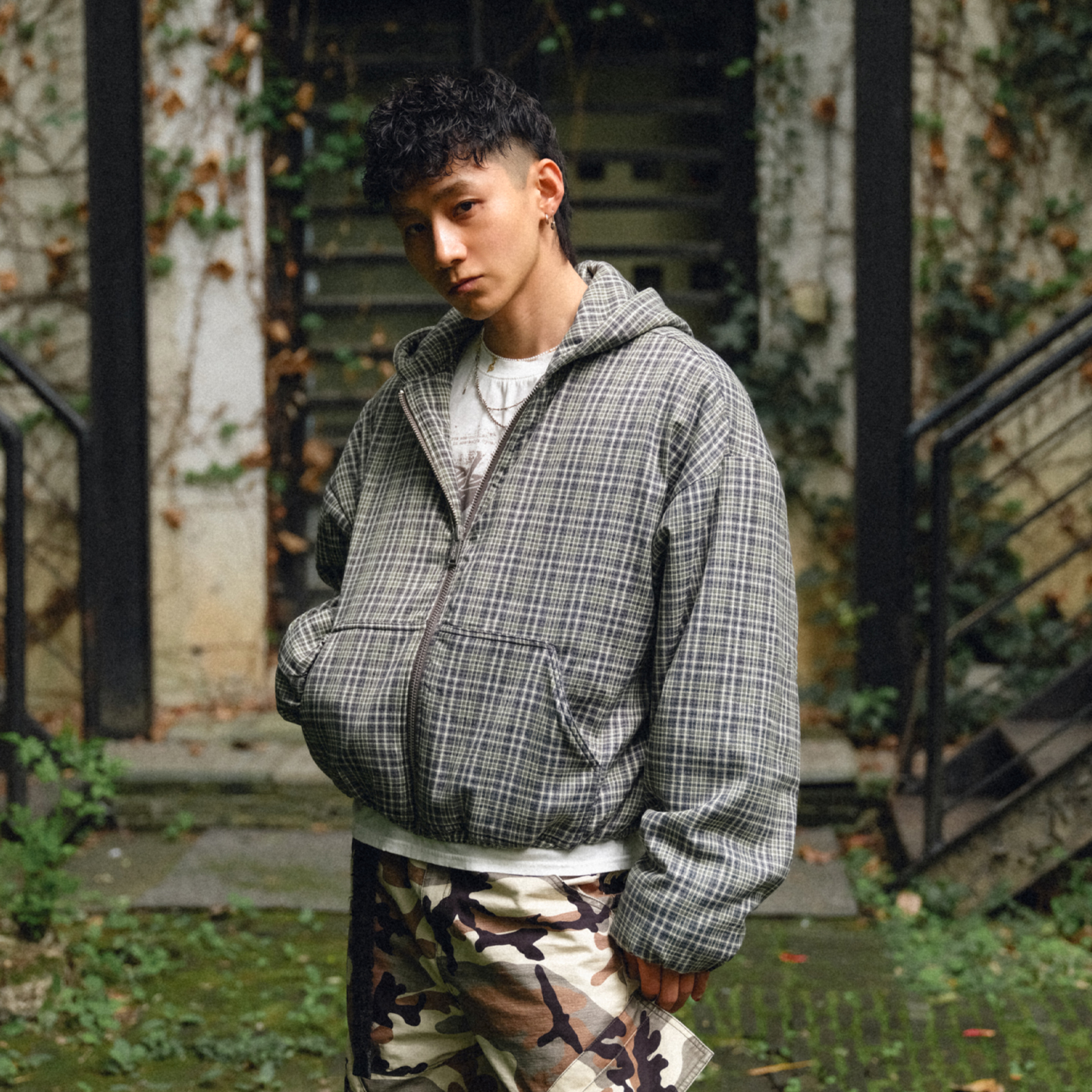 Liberty line25fw欧美街头经典active夹克改短宽格纹连帽夹克棉服